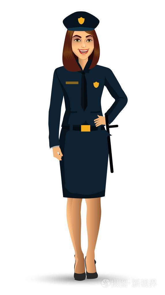白色背景下的警察女人物设计矢量插图