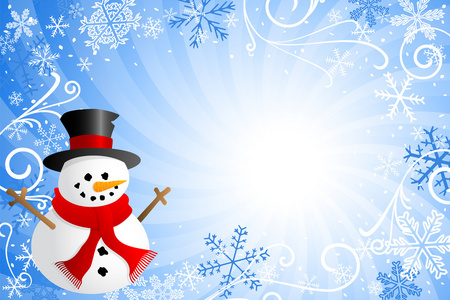 蓝色圣诞背景与一个雪人