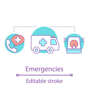 紧急情况概念图标。救护车的想法薄线例证。医疗保健和医药。医疗服务