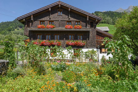 瑞士阿尔卑斯山英格堡的传统木屋