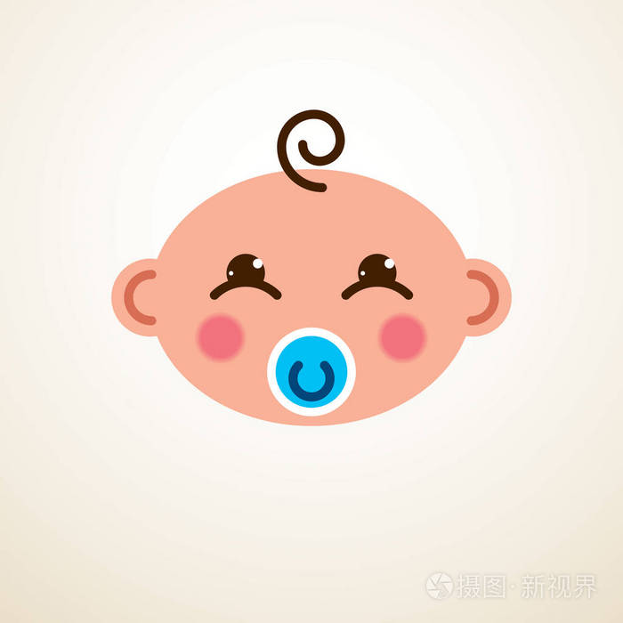 可爱的婴儿卡通矢量平面图标, 可爱的快乐和孩子与奶嘴表情