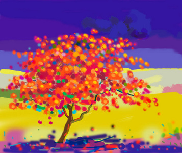 孔雀花树与情感的绘画景观色彩