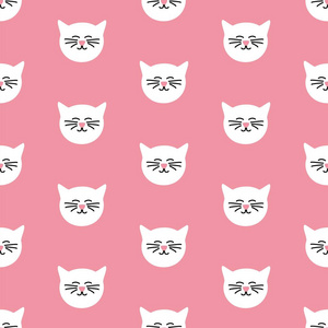 平铺矢量模式与粉红色的背景上的猫