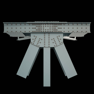 在黑色背景下的钢梁结构。孤立
