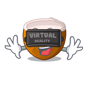 虚拟现实动画片饮料椰子在海滩上