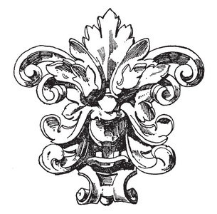 花卉怪诞面具设计在第十六世纪, 复古线条画或雕刻插图