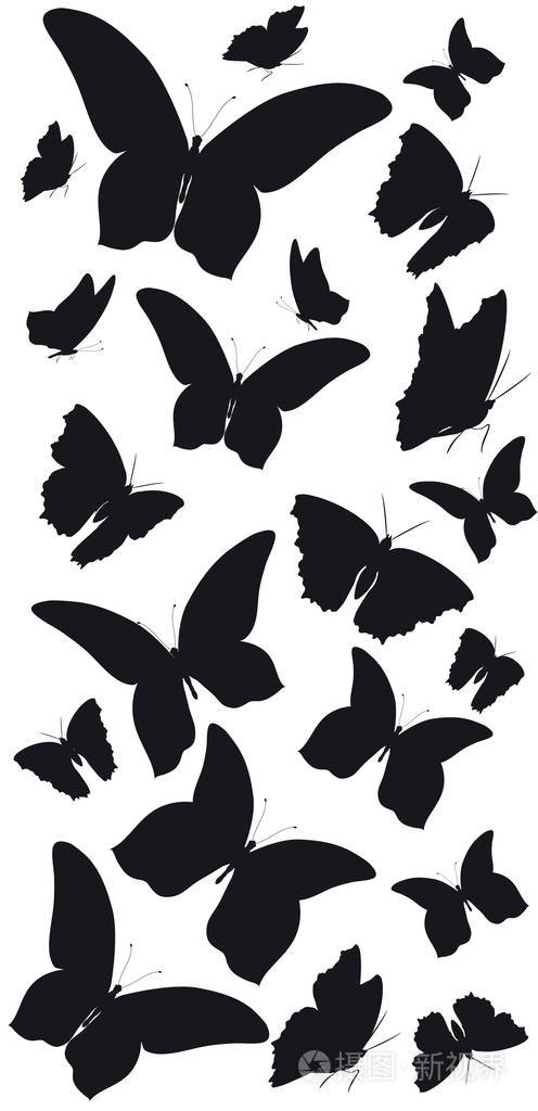 白色背景下的蝴蝶黑色剪影