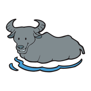 可爱的卡通水牛白色背景的儿童版画, t恤, 彩色书, 有趣和友好的性格