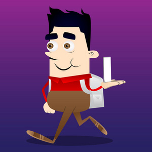 高大的白色框男孩拿着白色高大的盒子.矢量卡通人物插画照片