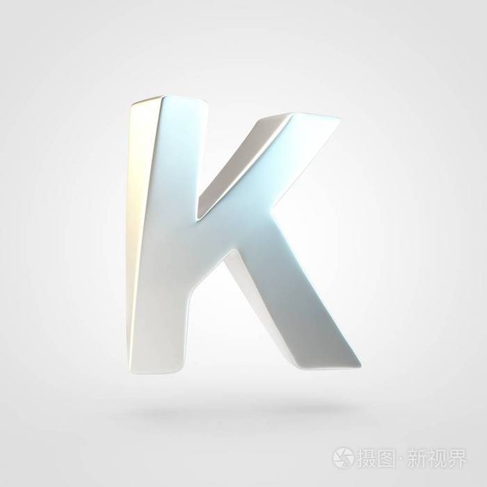 银色字母 k 大写.3d 渲染白色背景下的缠结银色字体