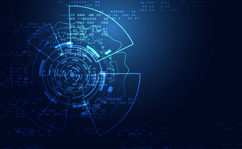 现代抽象技术概念的通信圈数字电路在蓝色背景和创新高科技未来设计