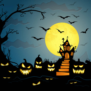 在满月与可怕的黑暗城堡所示为万圣节背景布局元素照片