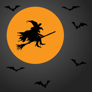 女巫在满月前与可怕的插图蝙蝠万圣节背景布局