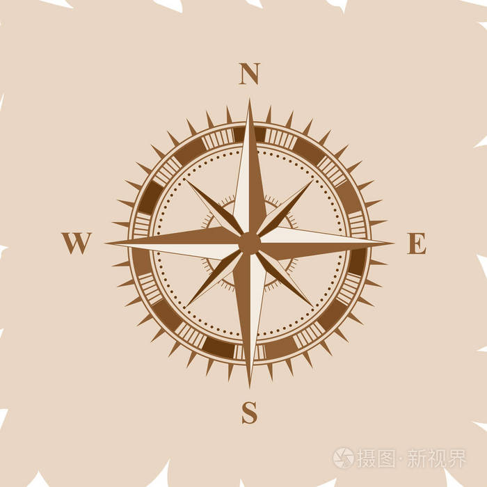 旧的复古指南针为布朗.平面矢量插画 eps 10