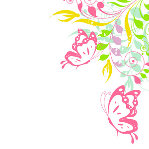 彩色蝴蝶与树枝在白色背景下分离