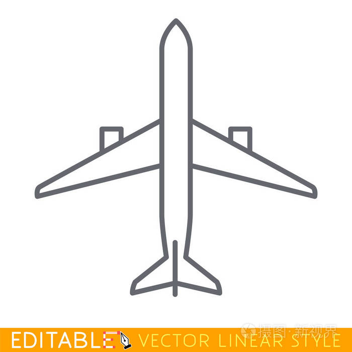 插画 顶部视图飞机.可编辑的线条草图图标.股票矢量图.eps