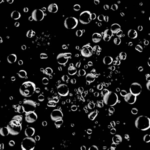 黑色背景上的孤立的白色气泡。雨滴。水下氧气
