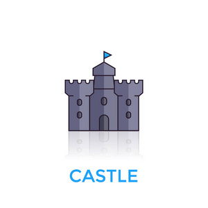 城堡, 中世纪堡垒向量图标在白色