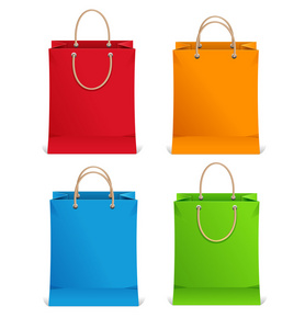 购物袋橙色 蓝色 绿色和红色