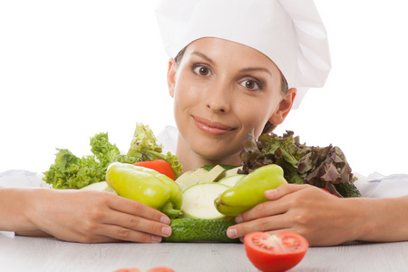 女厨师或厨师和蔬菜