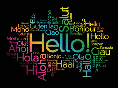 你好词云在不同语言的世界中,背景概念老信与英语语言中的复古手写