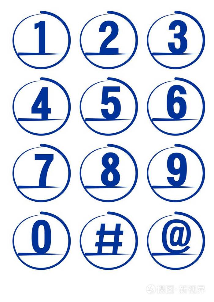 蓝色垃圾笔刷笔画矢量数字设置完整, 标签和字符包括, 圆圈图标 wnite