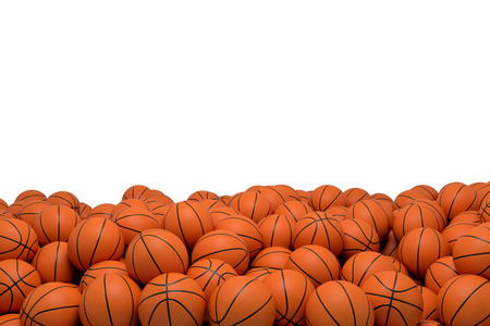 3d. 许多篮球球在白色背景下大堆中的渲染