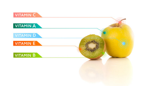 健康水果与多彩维生素符号和图标
