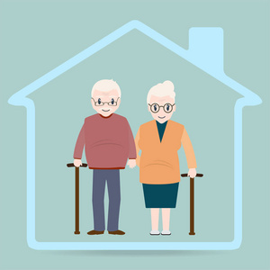老人和家庭图标, 护理家标志图标。医疗保健轻质
