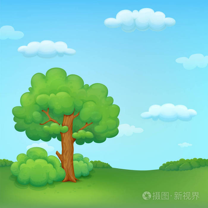 夏天草甸例证与树和灌木