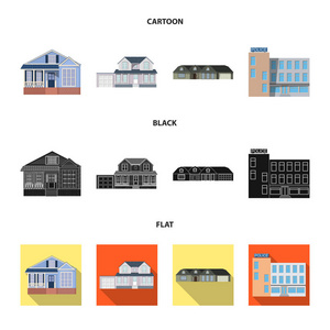 建筑物和前标志的矢量设计。股票的建筑物和屋顶矢量图标集