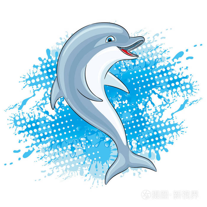 白色背景下的海豚和水飞溅插画 正版商用图片06m7th 摄图新视界 白色背景下的海豚和水飞溅插画 正版商用图片06m7th 摄图新视界