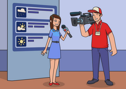 电视天气记者工作天气报告用图标设置一天,信息图表的天气电视天气