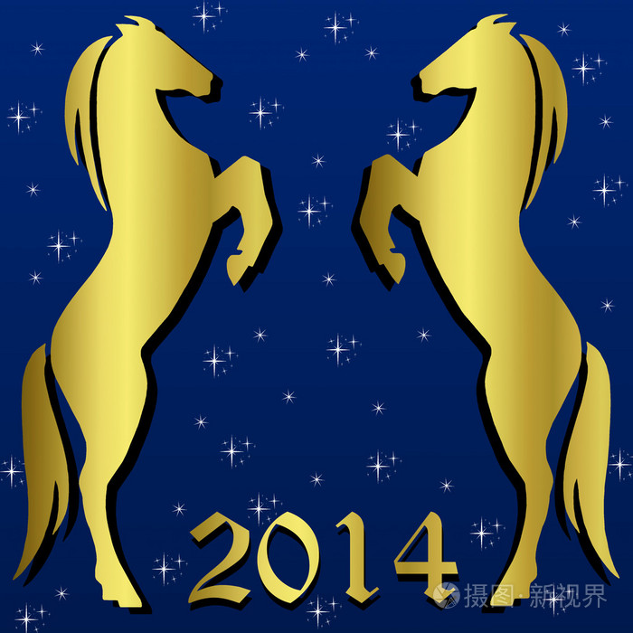 蓝色背景上的两匹马的silhouettes