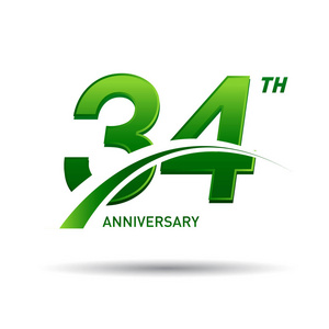 34年绿色周年纪念标志在白色背景