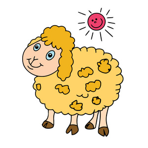 可爱的卡通绵羊在白色背景的儿童版画, t恤, 彩色书, 有趣和友好的