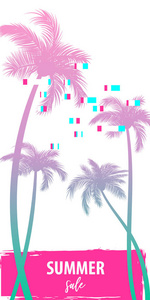 夏季时间棕榈树横幅海报小故障效果