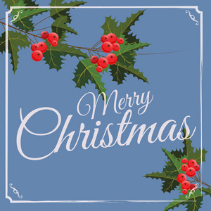 圣诞快乐, 新年快乐贺卡与 Chrirstmas 装饰冬青浆果。矢量插图, 横幅, 海报