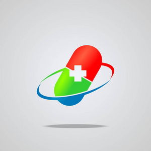 十字医疗标志, 保健标志设计, 十字医学胶囊概念, 矢量图标照片