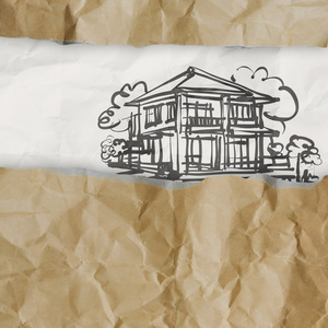 作为概念的皱纸上绘图房子