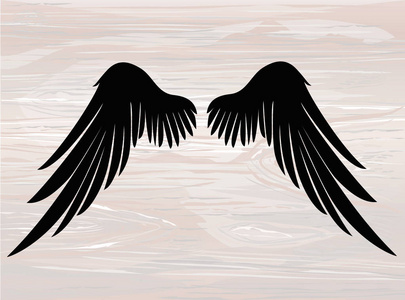 黑色的剪影翅膀。木质背景上的矢量插图