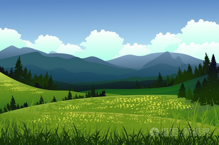 美丽风景与松树和山背景插画 正版商用图片06nfy0 摄图新视界