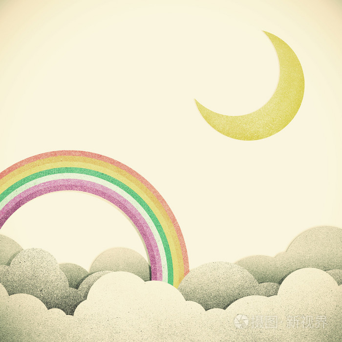 旧垃圾纸纹理月亮和彩虹