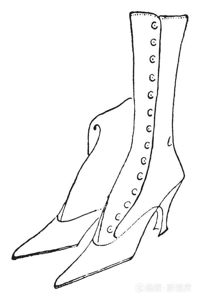 高系鞋带是20世纪初的设计, 复古线条绘制或雕刻插图
