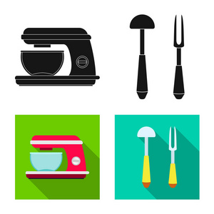 厨房和厨师图标的矢量插图。网络厨房和家电库存符号集