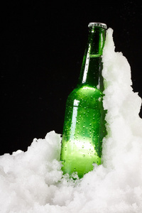 在雪中的啤酒瓶