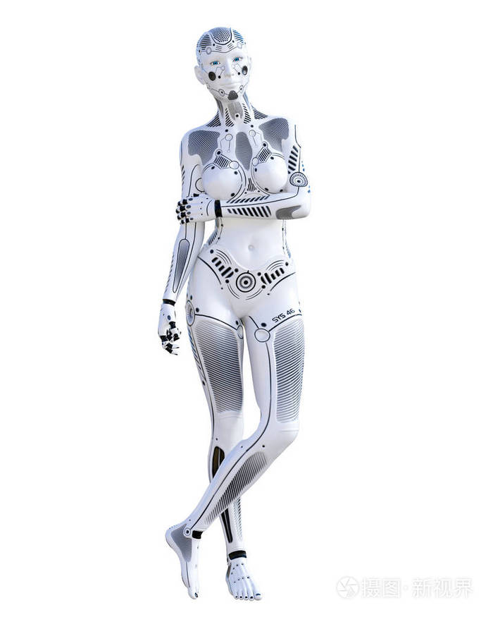 金属机器人.人工智能.概念时尚艺术.逼真的3d 渲染插图.