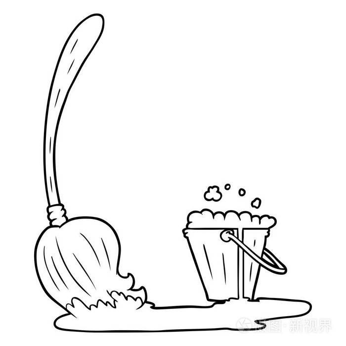 卡通拖把和水桶插画-正版商用图片06nvqc-摄图新视界