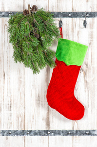 红袜和绿圣诞树分店。复古风格装饰