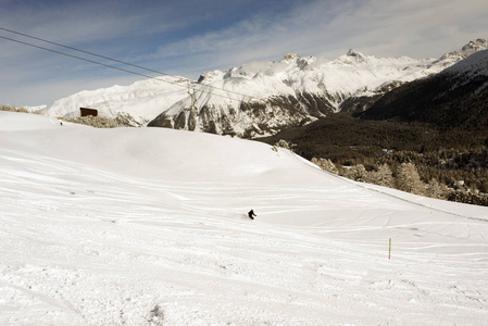 冬天在阿尔卑斯瑞士滑雪的人的看法